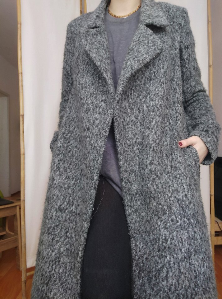 Gri Uzun Kadın Kaşe Kaban - Görsel 5