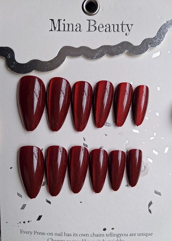 Bordo Parlak Tırnak Süslemeleri Mina Beauty - Görsel 3