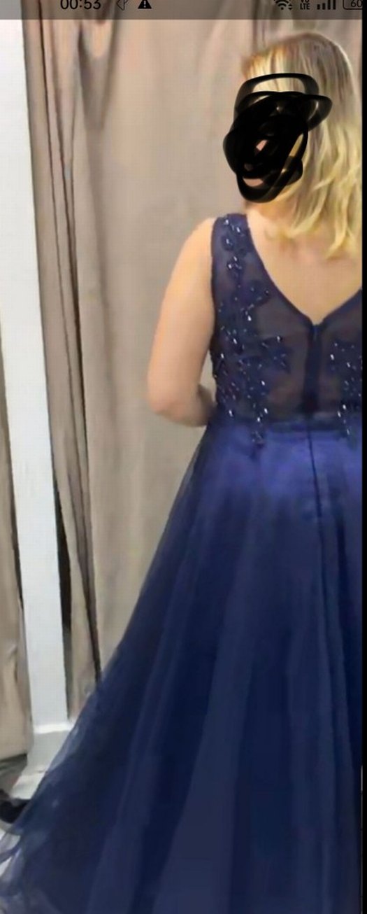 Boncuk İşlemeli Lacivert Uzun Abiye Elbise - Görsel 2