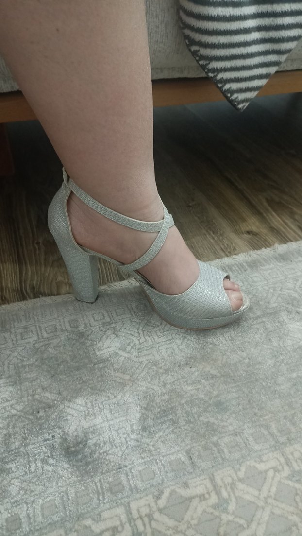 Simli GriTokalı Kadın Yüksek Topuklu Abiye Ayakkabı1 kez giyildi - Görsel 4
