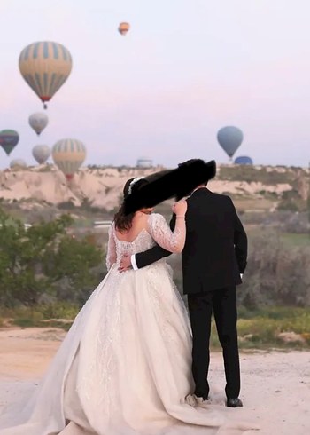 Uzun Kollu V Yaka Prenses Gelinlik - Görsel 2