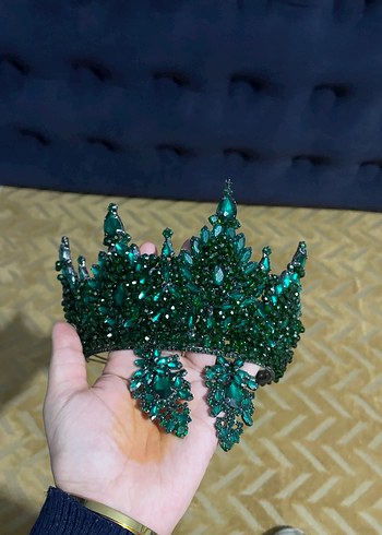 Yeşil Payetli Bohem Taç ve Küpe Seti - Görsel 2