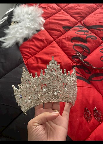 Parlak Kırmızı Pullu Düğün Tacı - Görsel 2