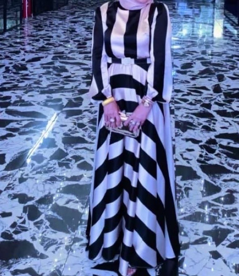 Çizgili Drapeli Uzun Kadın Elbisesi - Görsel 2