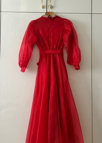Kırmızı İnci Yakalı Elbise - Görsel 3