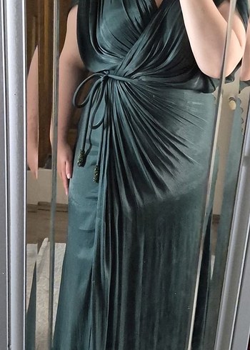 Yeşil şifon Uzun Abiye Elbise - Görsel 4