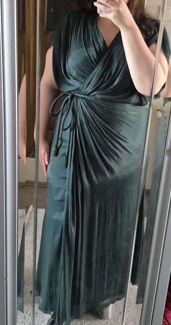 Yeşil şifon Uzun Abiye Elbise - Görsel 4