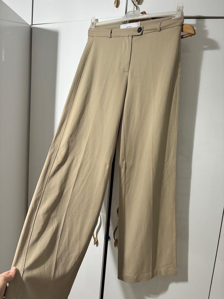 Bershka Krem Dökümlü Kumaş Pantolon - Görsel 2