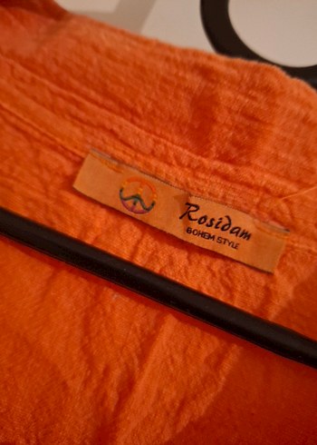 Turuncu Uzun Keten Gömlek Elbise - Görsel 5