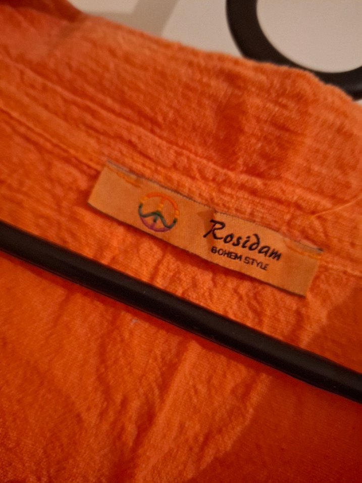 Turuncu Uzun Keten Gömlek Elbise - Görsel 5