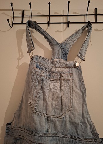 Gri acık mavi Kadın Denim Midi Kısa Tulum, bol rahat. - Görsel 2