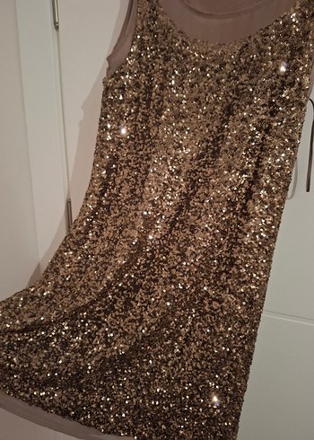 Parlak Bej Midi Abiye Elbise - Görsel 4