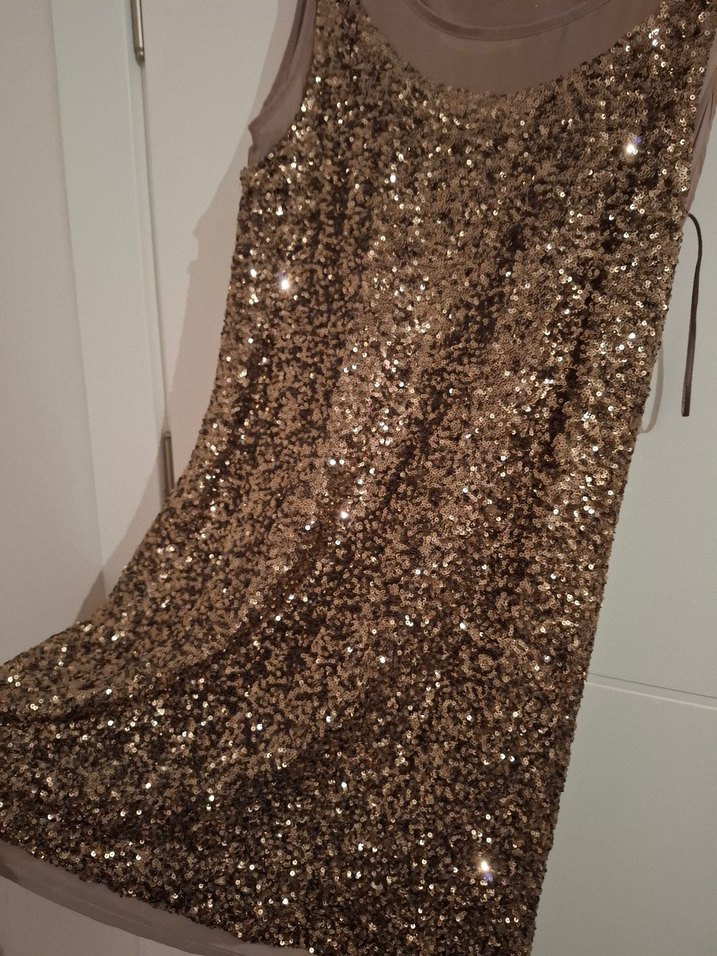 Parlak Bej Midi Abiye Elbise - Görsel 4