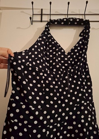 Puantiye Desenli Siyah Kadın Tulum - Görsel 4