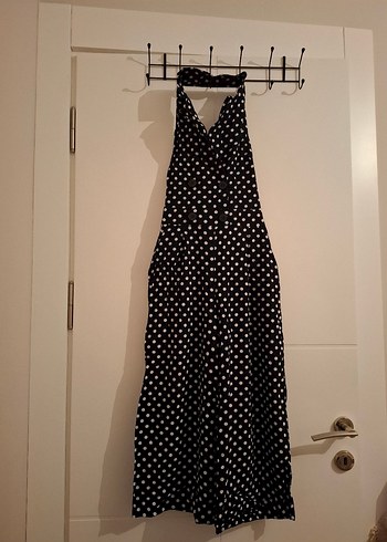 Puantiye Desenli Siyah Kadın Tulum - Görsel 2