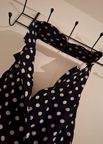 Puantiye Desenli Siyah Kadın Tulum - Görsel 6