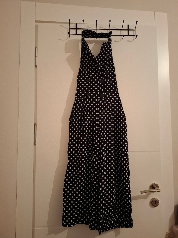 Puantiye Desenli Siyah Kadın Tulum - Görsel 2