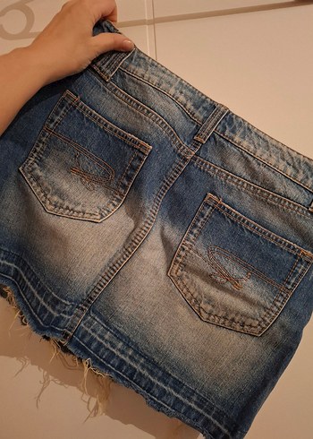 Düğmeli Mavi Denim Mini Etek - Görsel 2