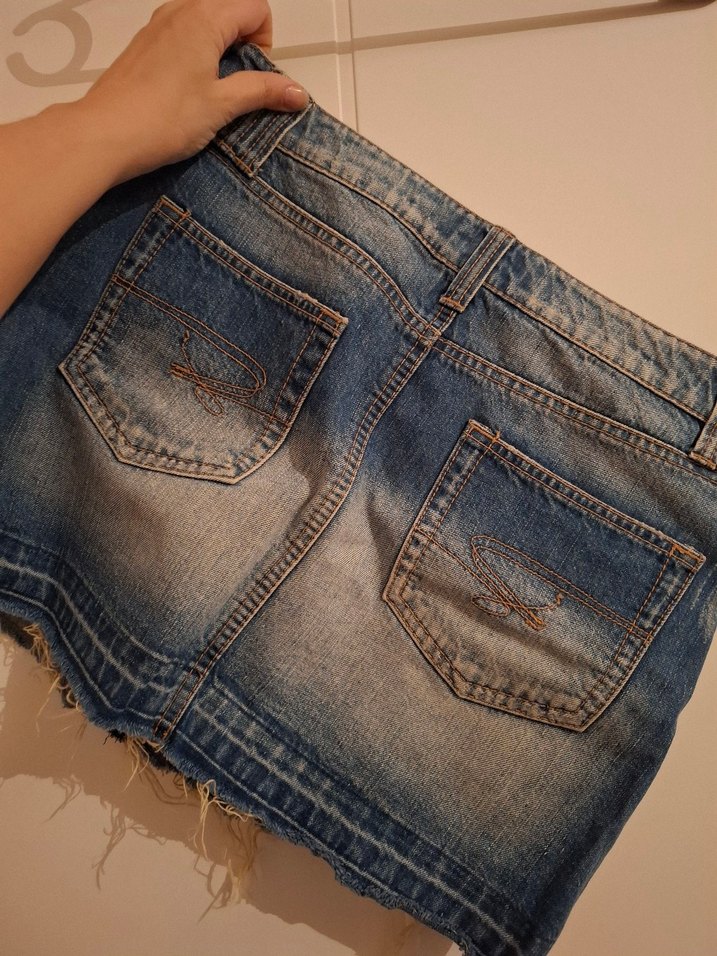 Düğmeli Mavi Denim Mini Etek - Görsel 2