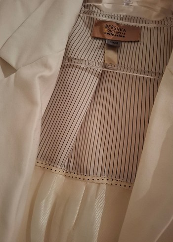 Düğmeli Beyaz Kadın Blazer Ceket - Görsel 4