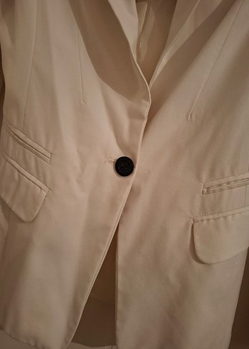 Düğmeli Beyaz Kadın Blazer Ceket - Görsel 6