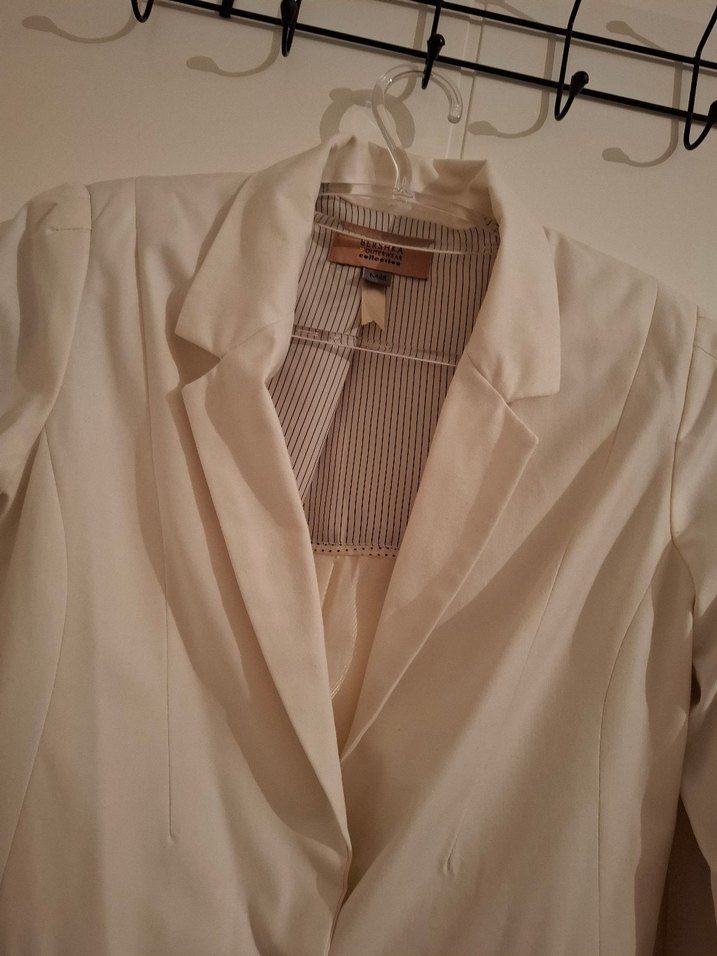 Düğmeli Beyaz Kadın Blazer Ceket - Görsel 2