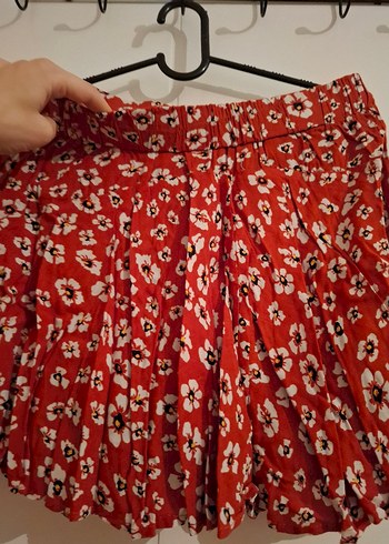 Kırmızı Desenli Volanlı Mini şort Etek - Görsel 4