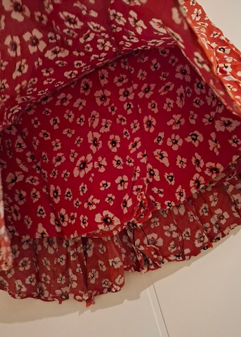 Kırmızı Desenli Volanlı Mini şort Etek - Görsel 3