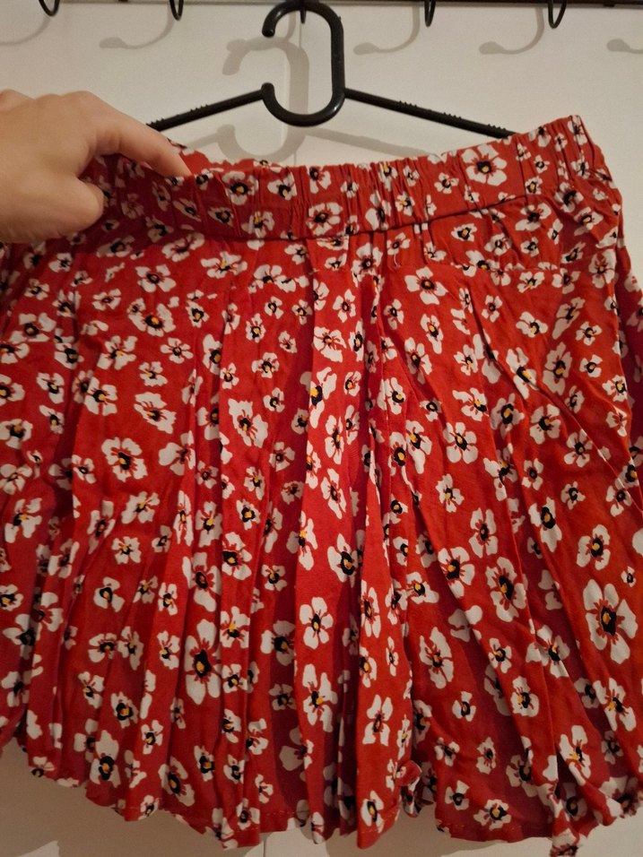 Kırmızı Desenli Volanlı Mini şort Etek - Görsel 4