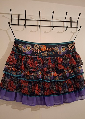 Bohem Çok Renkli Fırfırlı Mini Etek - Görsel 2