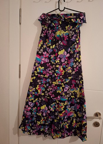 Çiçek Desenli Uzun Straplez Bohem Elbise - Görsel 2