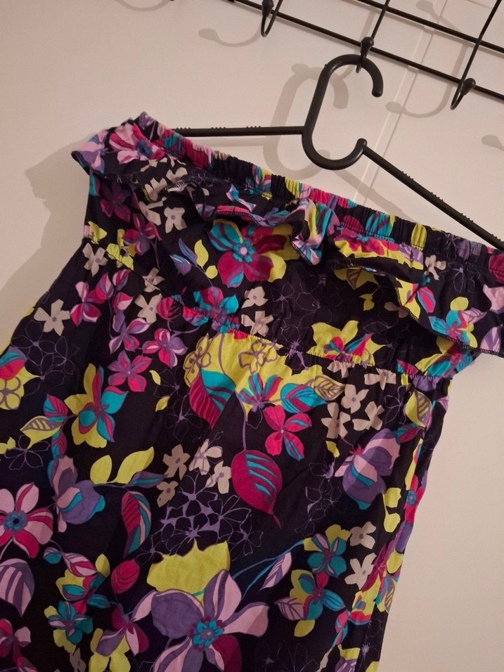 Çiçek Desenli Uzun Straplez Bohem Elbise - Görsel 4