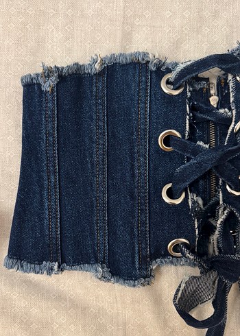 Kadın Lacivert Kemerli Denim Bustiyer - Görsel 2