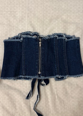 Kadın Lacivert Kemerli Denim Bustiyer - Görsel 3