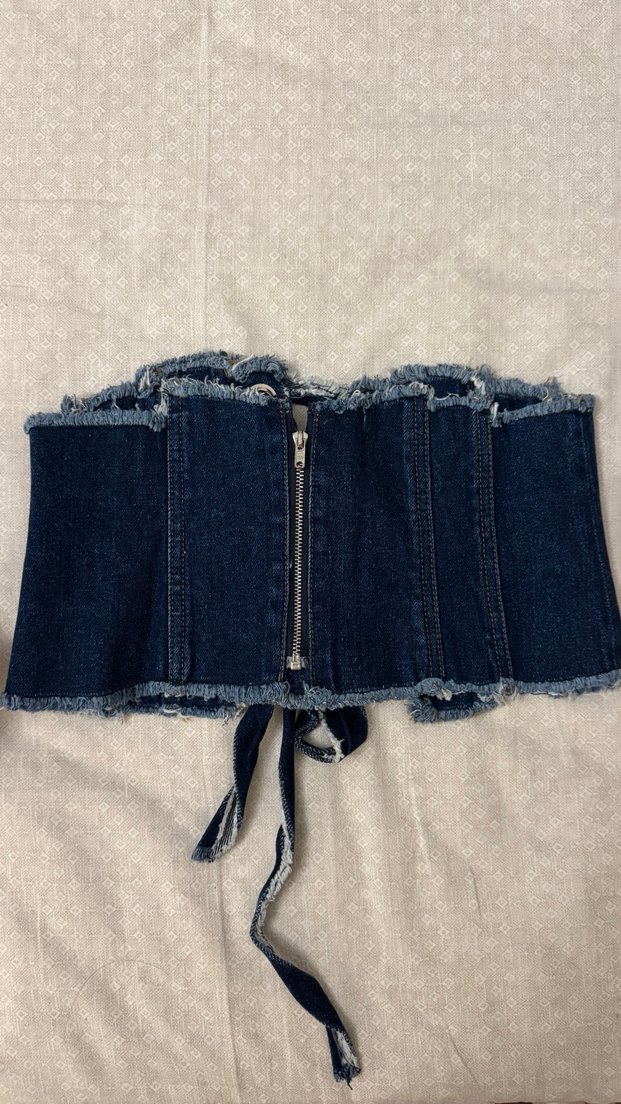 Kadın Lacivert Kemerli Denim Bustiyer - Görsel 3