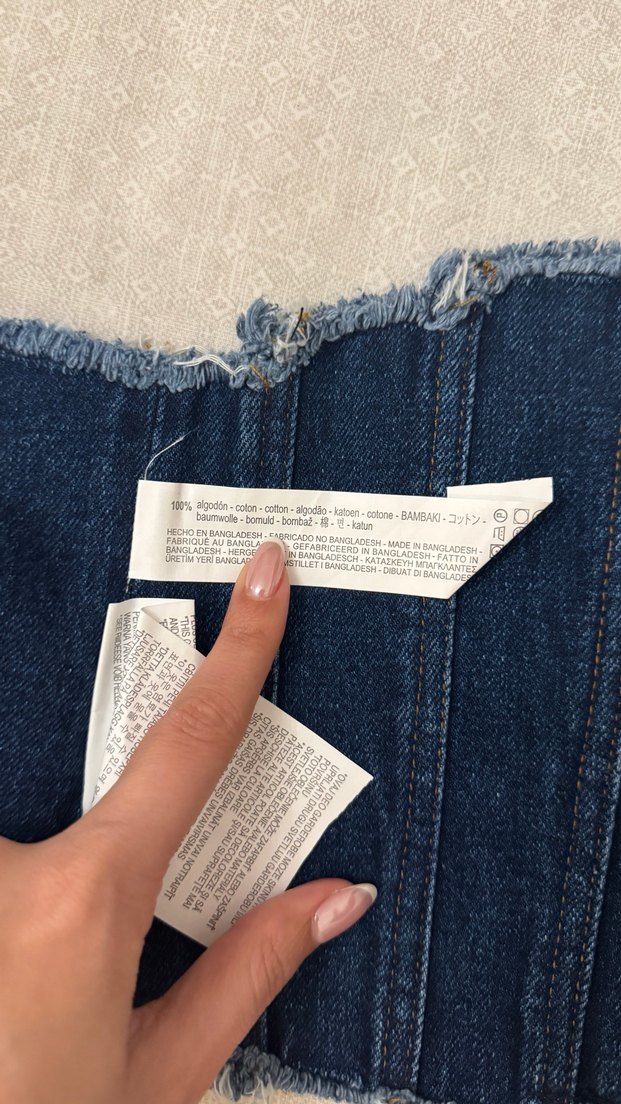 Kadın Lacivert Kemerli Denim Bustiyer - Görsel 5