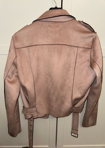 Bej Süet Mini Kadın Deri Ceket - Görsel 5