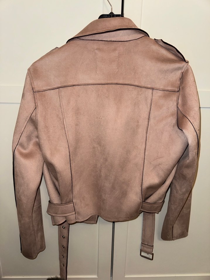 Bej Süet Mini Kadın Deri Ceket - Görsel 5