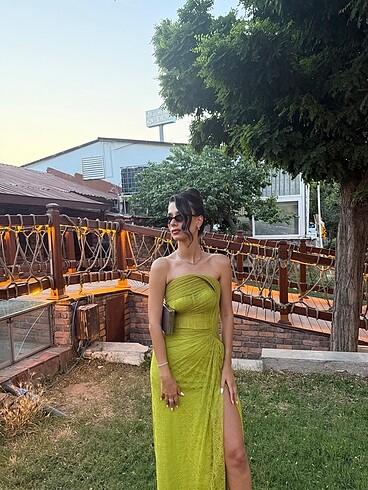 Diğer Yeşil lez dantel abiye gece elbisesi