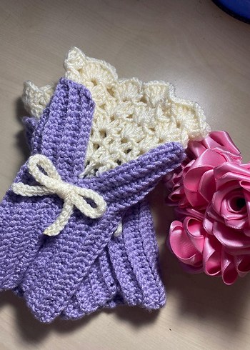 Dantel Detaylı Mor Örgü Kadın Eldiveni - Görsel 2