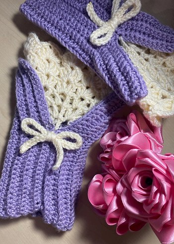 Dantel Detaylı Mor Örgü Kadın Eldiveni - Görsel 3