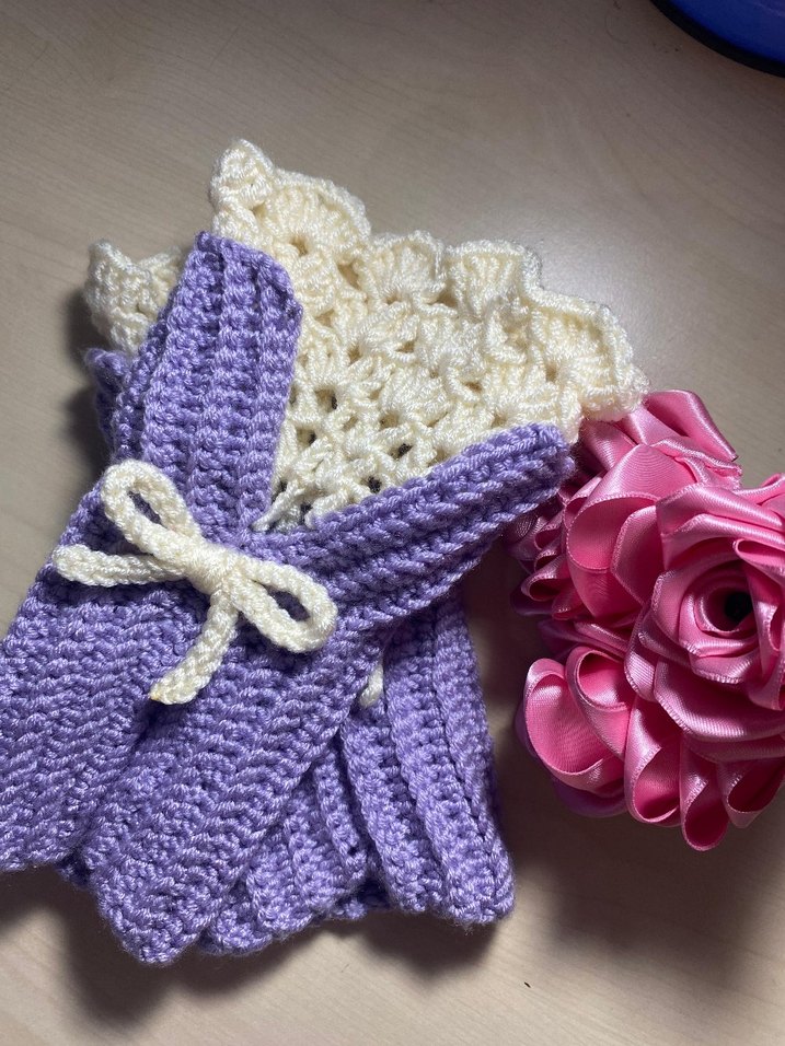 Dantel Detaylı Mor Örgü Kadın Eldiveni - Görsel 2