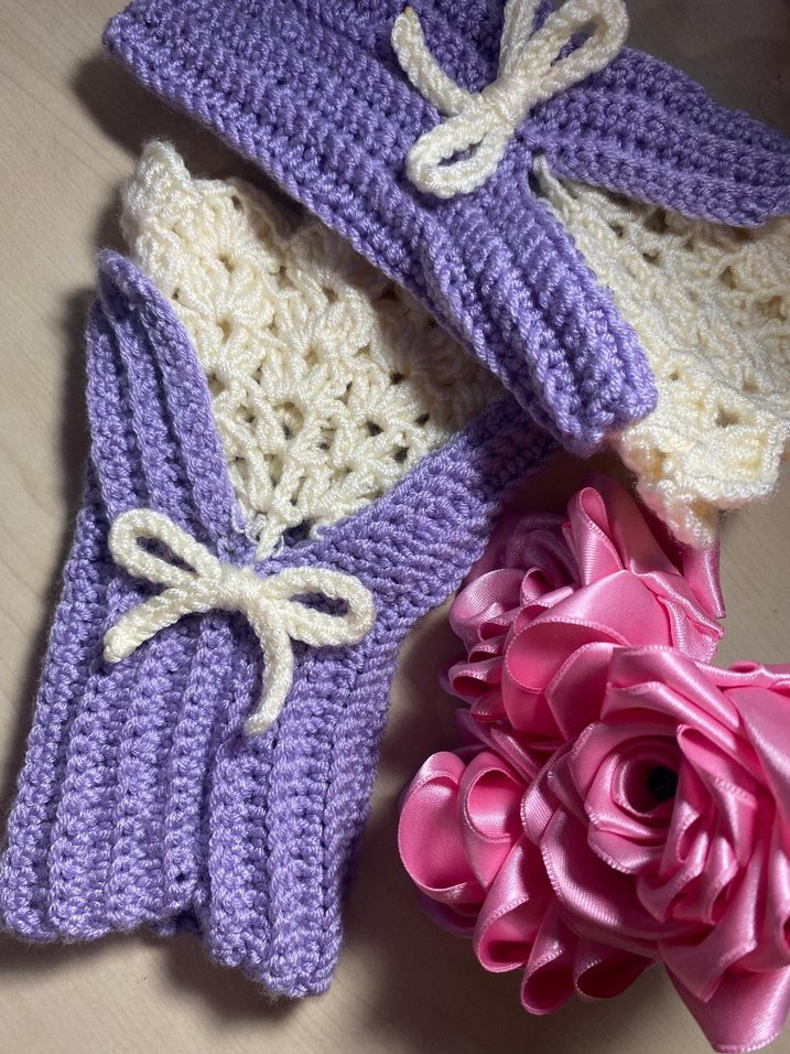 Dantel Detaylı Mor Örgü Kadın Eldiveni - Görsel 3