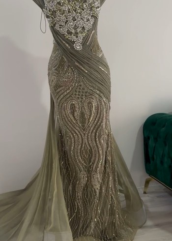 Nakışlı Drapeli Uzun Straplez Kadın Abiye Elbise - Görsel 2