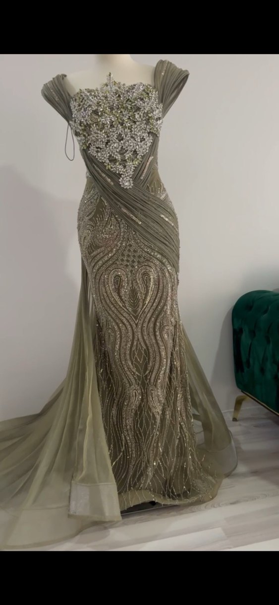 Nakışlı Drapeli Uzun Straplez Kadın Abiye Elbise - Görsel 2