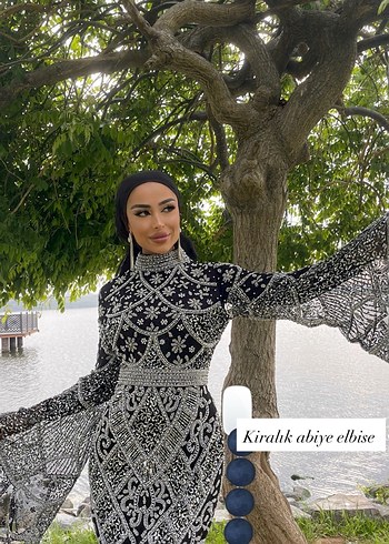 Uzun Siyah Etnik Desenli Gotik Abiye Elbise - Görsel 2