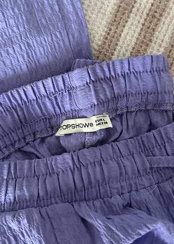 Mor Bol Kesim Pilili Keten Kadın Pantolon - Görsel 2