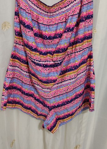 Renkli Bağlama Desenli Straplez Mini Tulum - Görsel 2