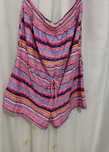 Renkli Bağlama Desenli Straplez Mini Tulum - Görsel 3