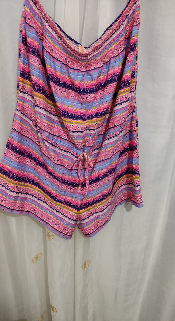 Renkli Bağlama Desenli Straplez Mini Tulum - Görsel 4